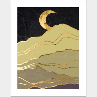 Gold landscape with moon #6 Posters and Art